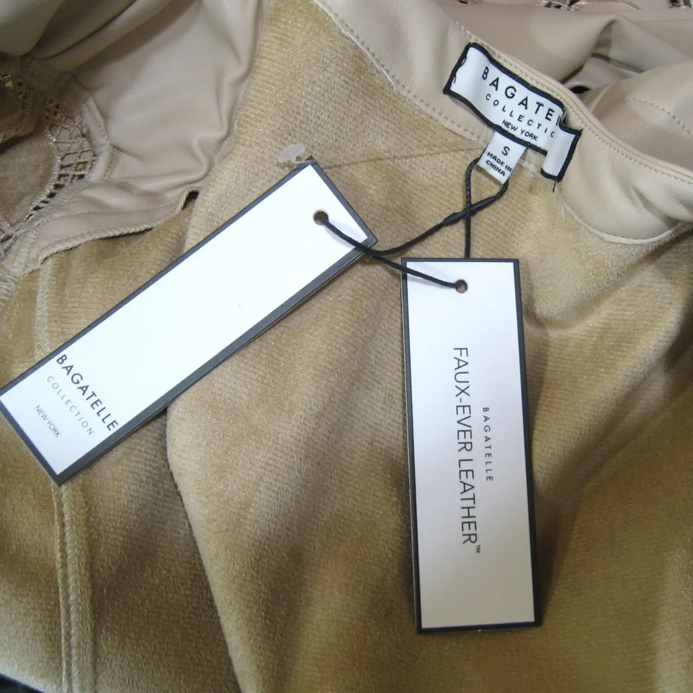 BAGATELLE COLLECTION BEIGE SOFT FAUX LEATHER COMFORT SPRING EMBROIDERY JACKET - Picture 6 of 6